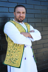 Afghan Vest for Men - Gold and and Green