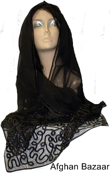Georgette Silk Scarf with Extended Lace Design - Afghan Bazaar