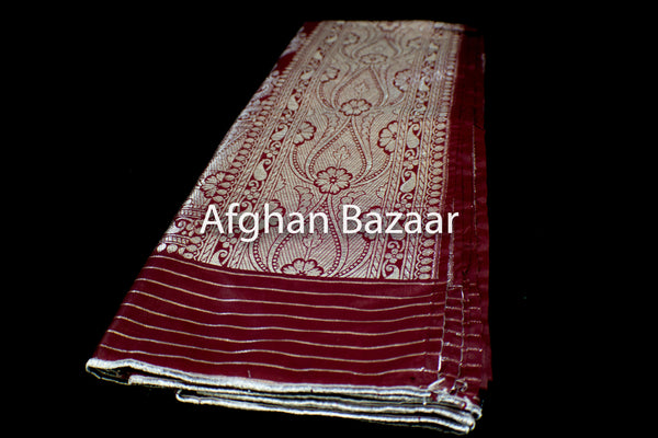 Burgundy and Gold Shawl Banarasi - Afghan Bazaar