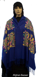 Embroidered Shawl - Royal Blue - Afghan Bazaar