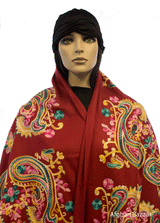 Embroidered Shawl - Burgundy - Afghan Bazaar