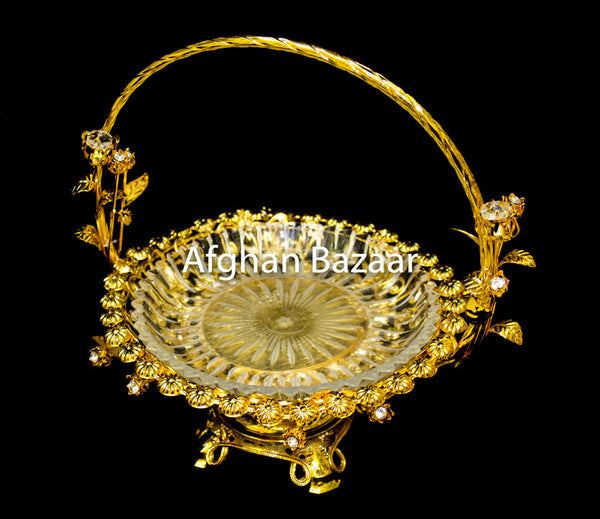 Gold Plate Basket for Lavz with Rhinestone - Afghan Bazaar