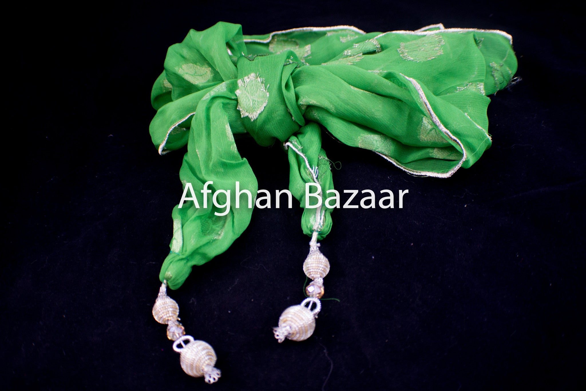Green and gold leaf pattern wedding belt (Dismal Kamar) - Afghan Bazaar