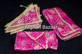 Hot Pink with Gold Flowers Henna Wrap with Mirror Cover and Koran Cover - Afghan Bazaar