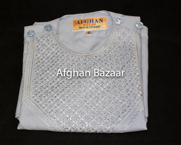 Afghan Boys Clothing Baby Blue with Baby Blue Embroidery - Afghan Bazaar