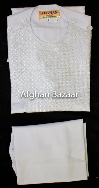 Afghan Boys Clothing White with White Embroidery - Afghan Bazaar