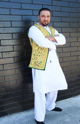Afghan Vest for Men - Gold and and Green