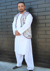 Afghan Vest in Burgundy and silver vest
