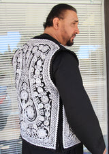Afghan Vest for Men in Black and Silver