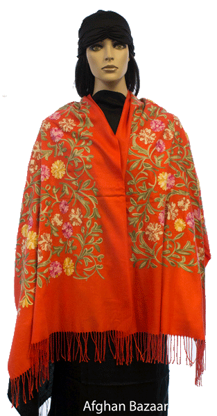 Embroidered Shawl - Orange - Afghan Bazaar