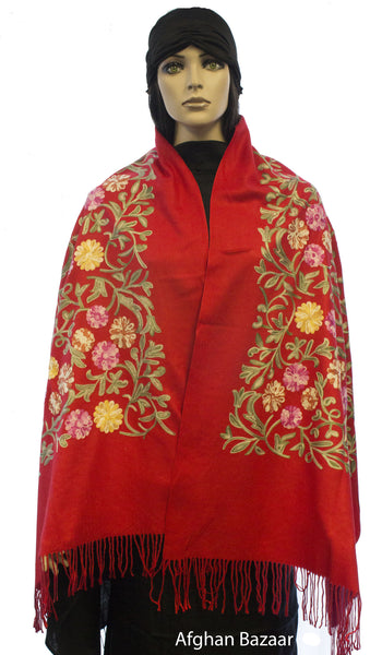 Embroidered Shawl - Red - Afghan Bazaar
