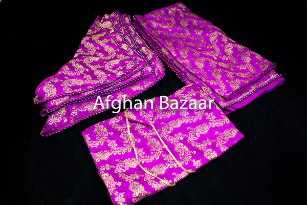 Purple and Gold Flower Henna Wrap with Mirror Cover and Koran Cover - Afghan Bazaar