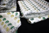 White with Green, Yellow, Sillver Pattern Henna Wrap with Mirror Cover and Koran Cover - Afghan Bazaar